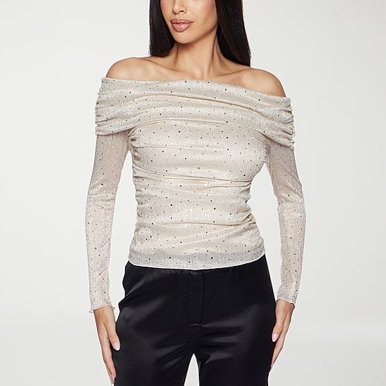 Premier Amour Off The Shoulder Womens Straight Neck Long Sleeve Blouse