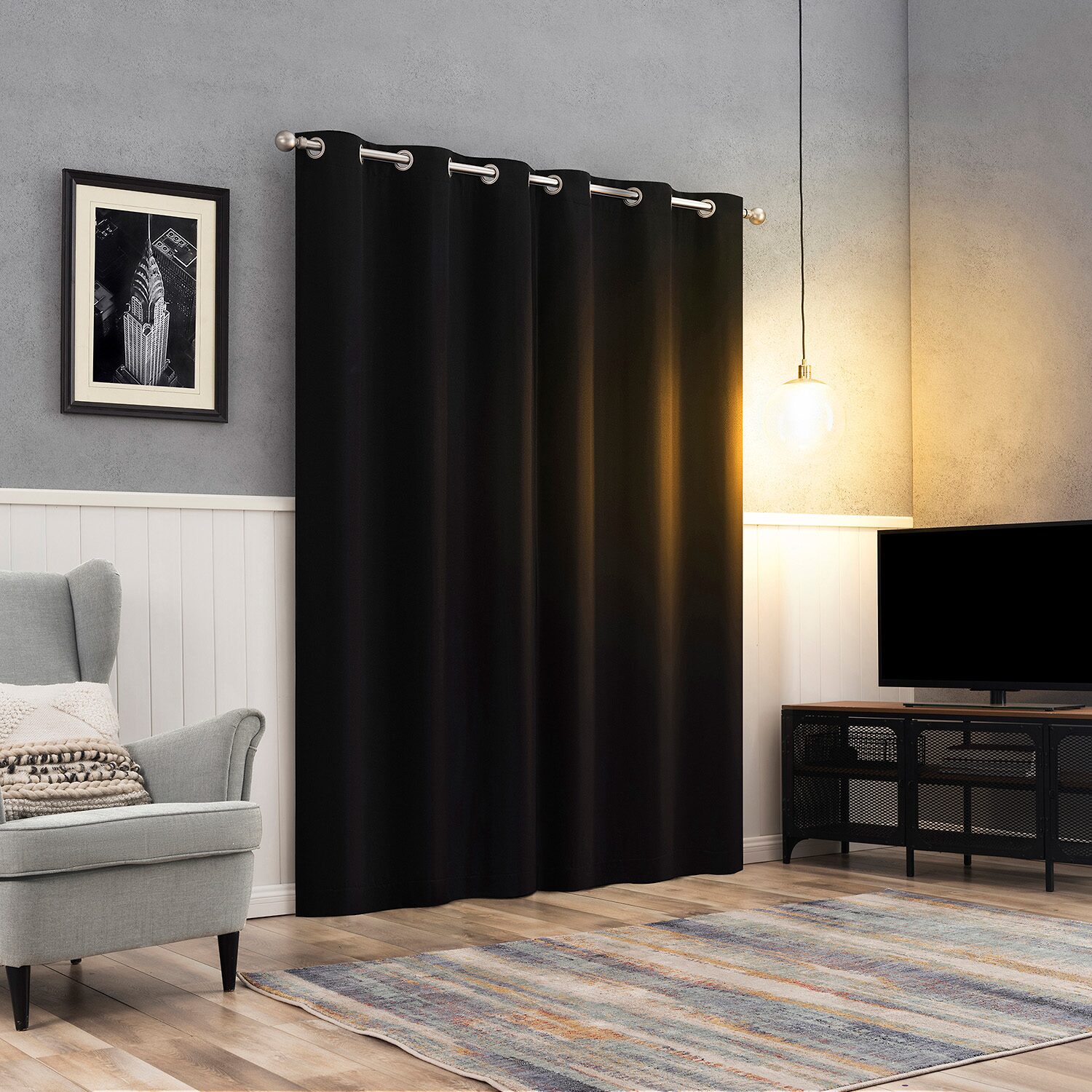 Sun Zero Glynn Magnetic Closure Grommet Top 100% Blackout Set of 2 Curtain Panel