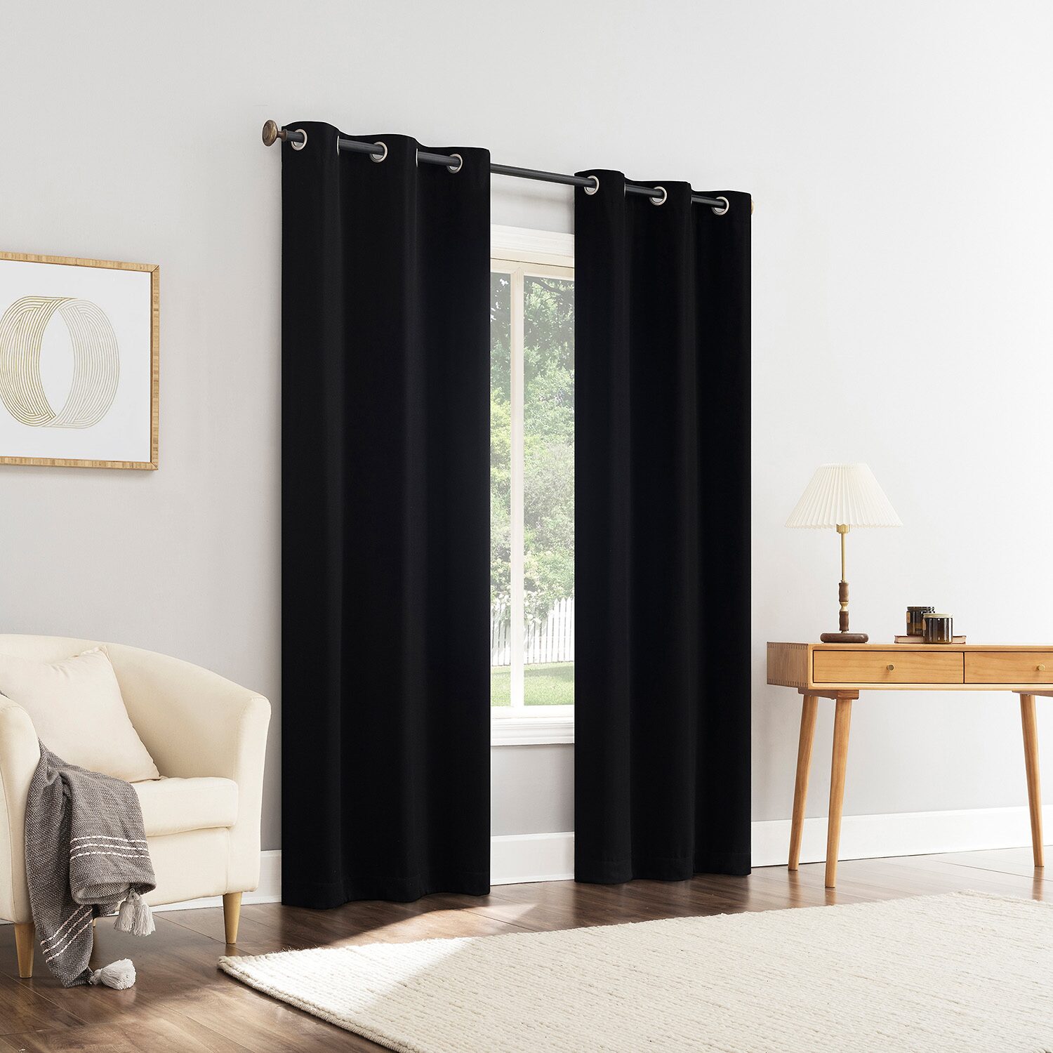 Sun Zero Glynn Magnetic Closure Grommet Top 100% Blackout Set of 2 Curtain Panel