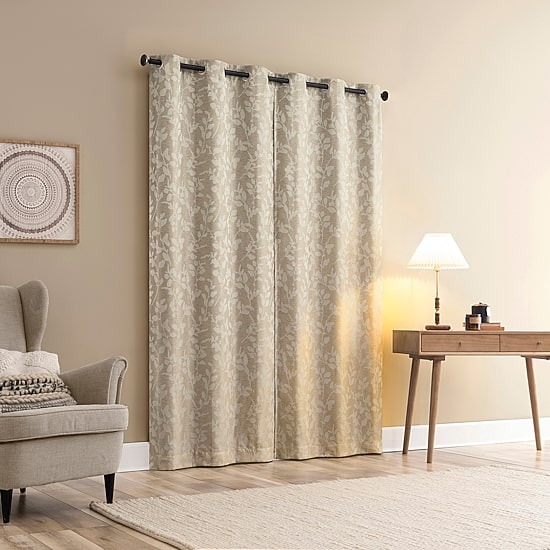 Sun Zero Glynn Gaia Woven Floral Magnetic Closure Grommet Top Energy Saving 100% Blackout Set of 2 Curtain Panel