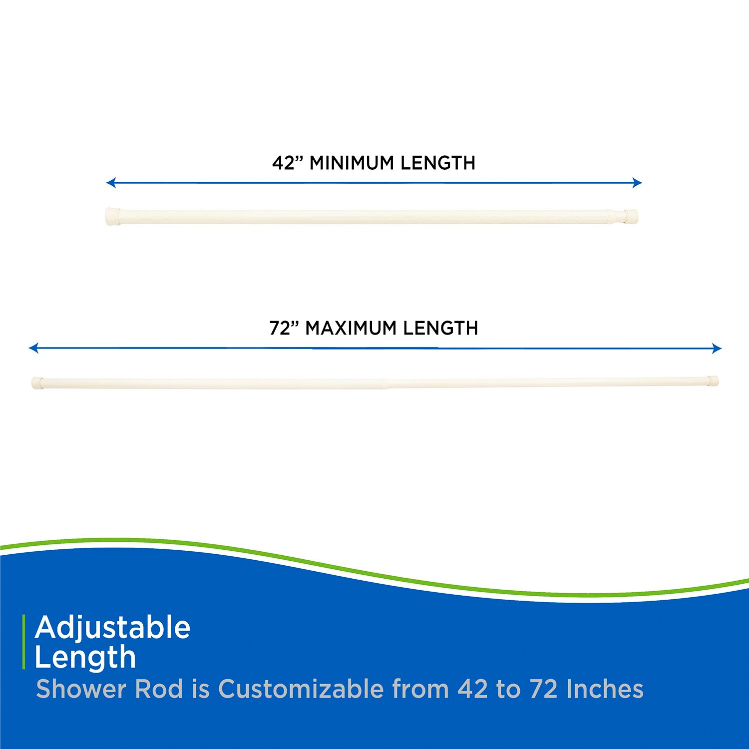 Kenney Twist & Fit No Tools 42-72 Adjustable Spring Tension Shower Curtain Rod