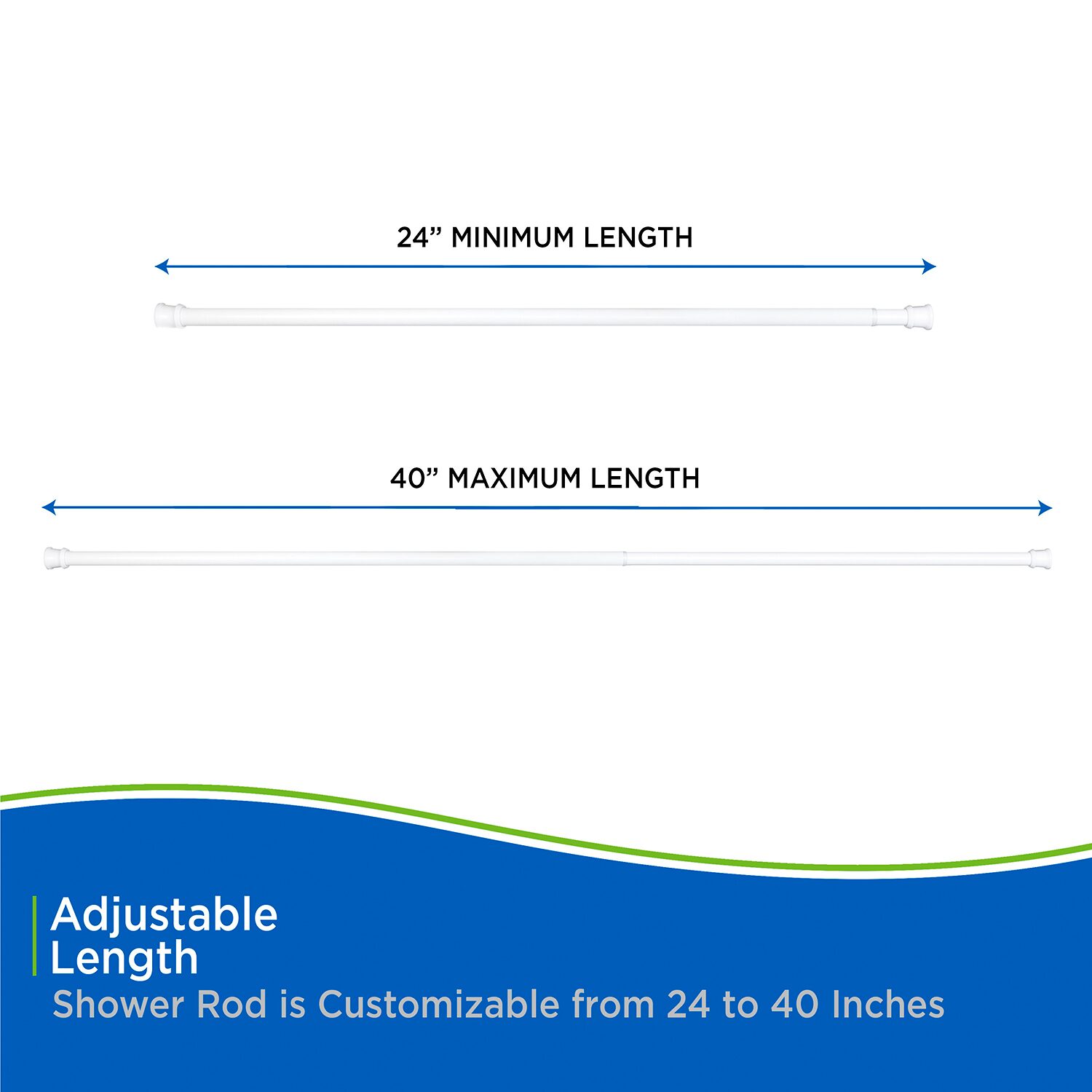 Kenney Twist & Fit No Tools 24-40 IN Adjustable Tension Stall Shower Curtain Rod