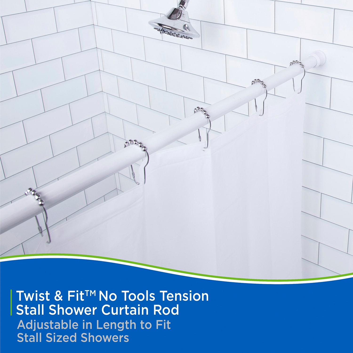 Kenney Twist & Fit No Tools 24-40 IN Adjustable Tension Stall Shower Curtain Rod