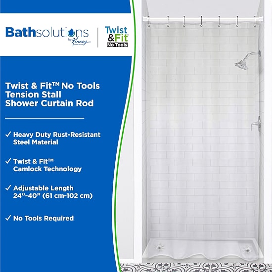 Kenney Twist & Fit No Tools 24-40 IN Adjustable Tension Stall Shower Curtain Rod