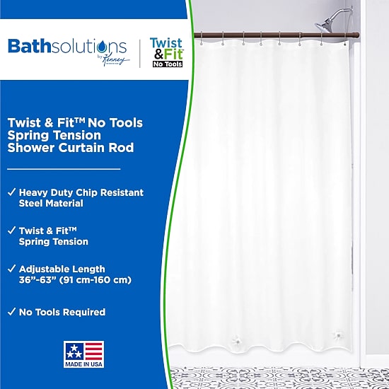 Kenney Twist & Fit No Tools 36-63 IN Adjustable Spring Tension Shower Curtain Rod