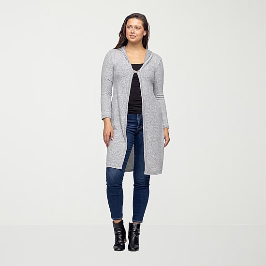 24seven Comfort Apparel Womens Hooded Long Sleeve Open Front Cardigan