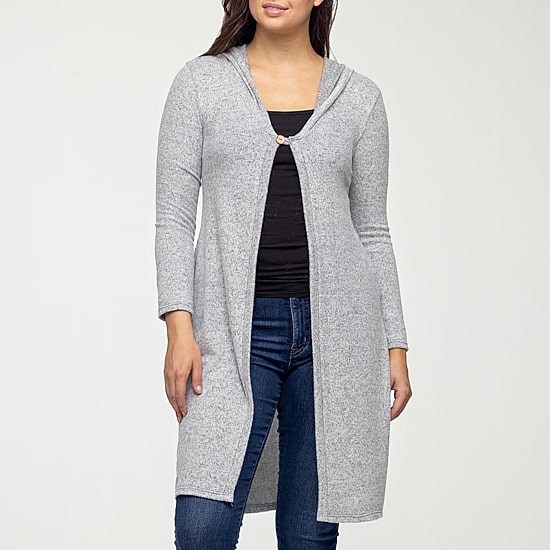 24seven Comfort Apparel Womens Hooded Long Sleeve Open Front Cardigan