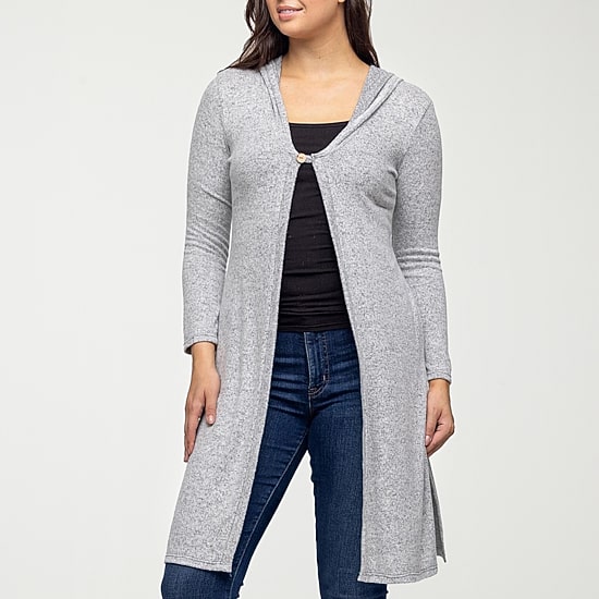 24seven Comfort Apparel Womens Hooded Long Sleeve Open Front Cardigan