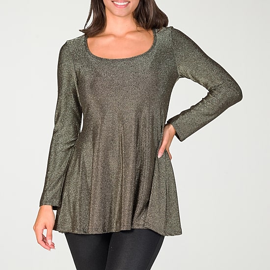 24seven Comfort Apparel Womens Scoop Neck Long Sleeve Blouse