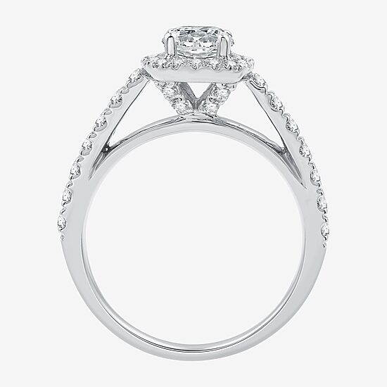 I Said Yes (G / Si1-Si2) Womens 1 1/2 CT. T.W. Lab Grown White Diamond Sterling Silver Cushion Side Stone Halo Bridal Set