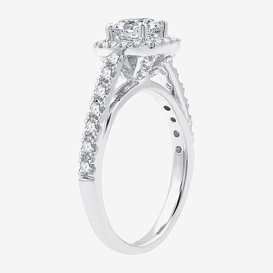 I Said Yes (G / Si1-Si2) Womens 1 1/2 CT. T.W. Lab Grown White Diamond Sterling Silver Cushion Side Stone Halo Bridal Set