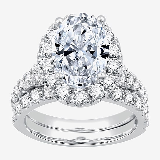 Signature By Modern Bride (G / Si1-Si2) Womens 5 CT. T.W. Lab Grown White Diamond 14K Gold Oval Side Stone Halo Bridal Set