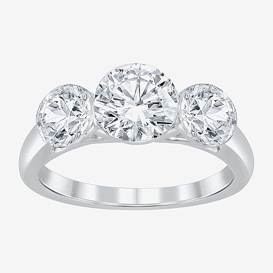 Floating Diamonds (F / Vs2) Womens 3 CT. T.W. Lab Grown White Diamond 14K Gold 3-Stone Engagement Ring