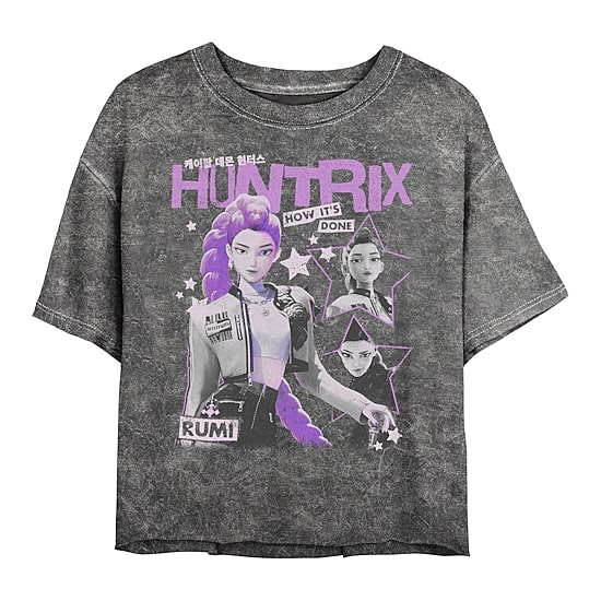 Huntrix Cropped Womens Juniors Crew Neck Short Sleeve Classic Fit KPOP Demon Hunters Graphic T-Shirt