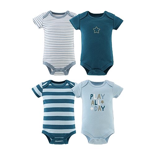 The Peanutshell Baby Boys Round Neck Short Sleeve 4-pc. Bodysuit, Newborn, Multiple Colors