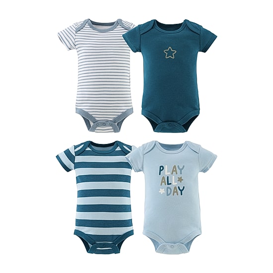 The Peanutshell Baby Boys Round Neck Short Sleeve 4-pc. Bodysuit