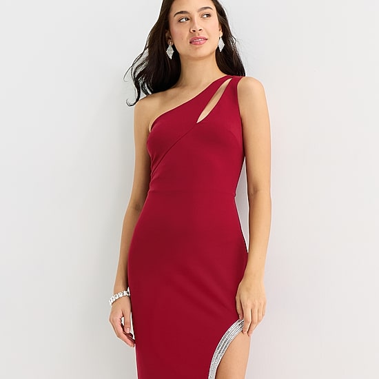 by&by Womens Juniors Asymmetrical Neck Sleeveless One Shoulder Bodycon Dress