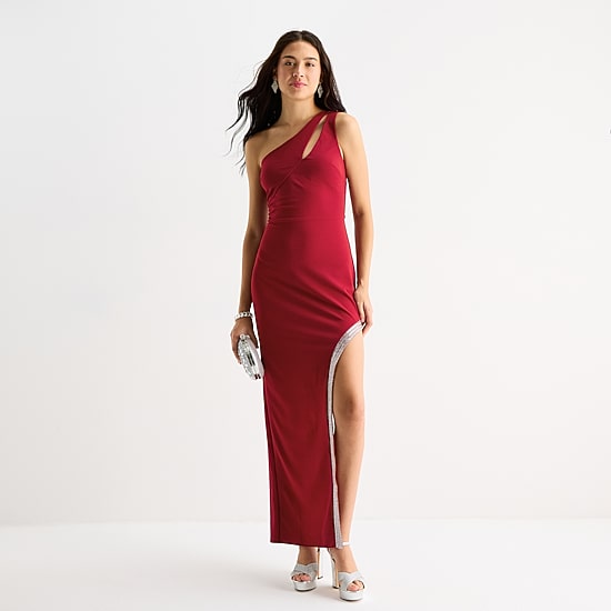 by&by Womens Juniors Asymmetrical Neck Sleeveless One Shoulder Bodycon Dress