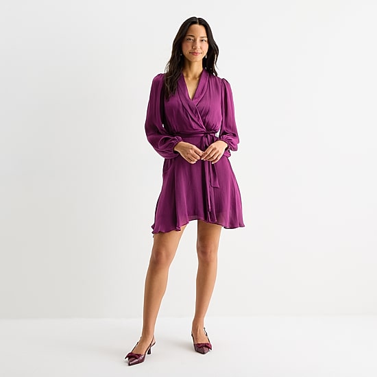 Melonie T Womens Long Sleeve Wrap Dress