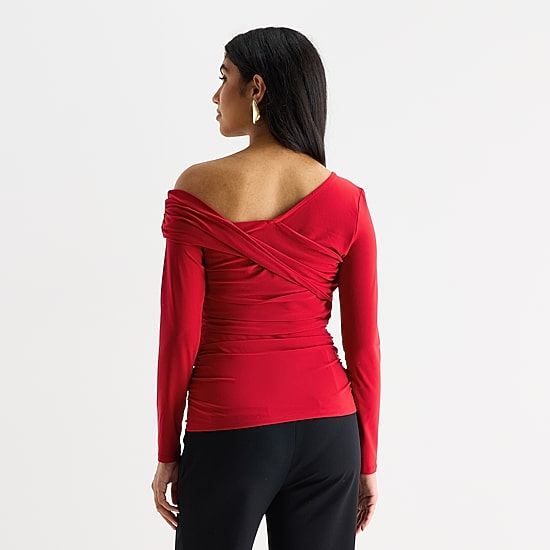 Bold Elements Womens Asymmetrical Neck Long Sleeve Blouse