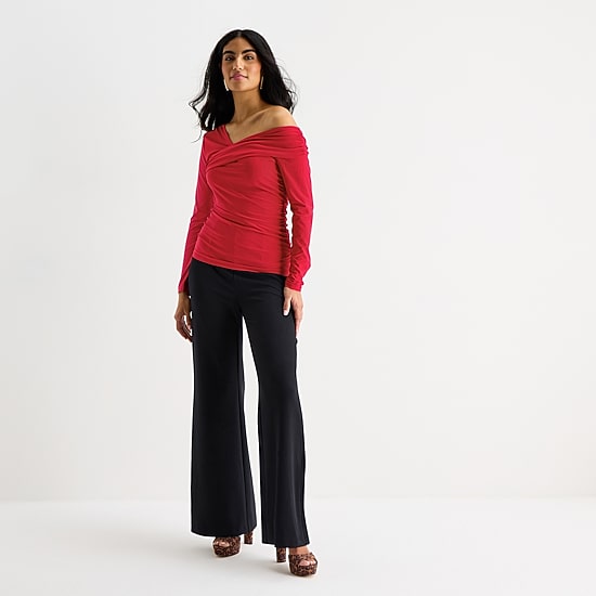 Bold Elements Womens Asymmetrical Neck Long Sleeve Blouse