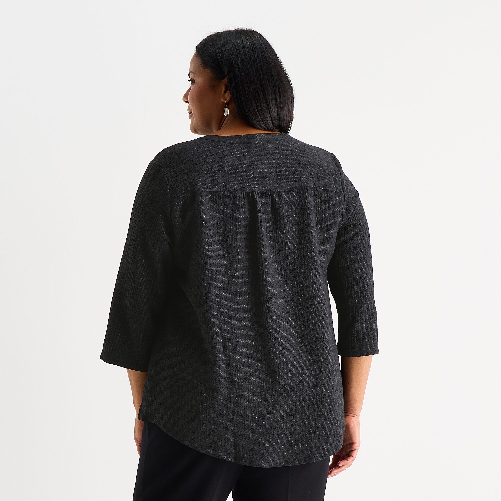 Liz Claiborne Womens Plus Crew Neck 3/4 Sleeve Blouse