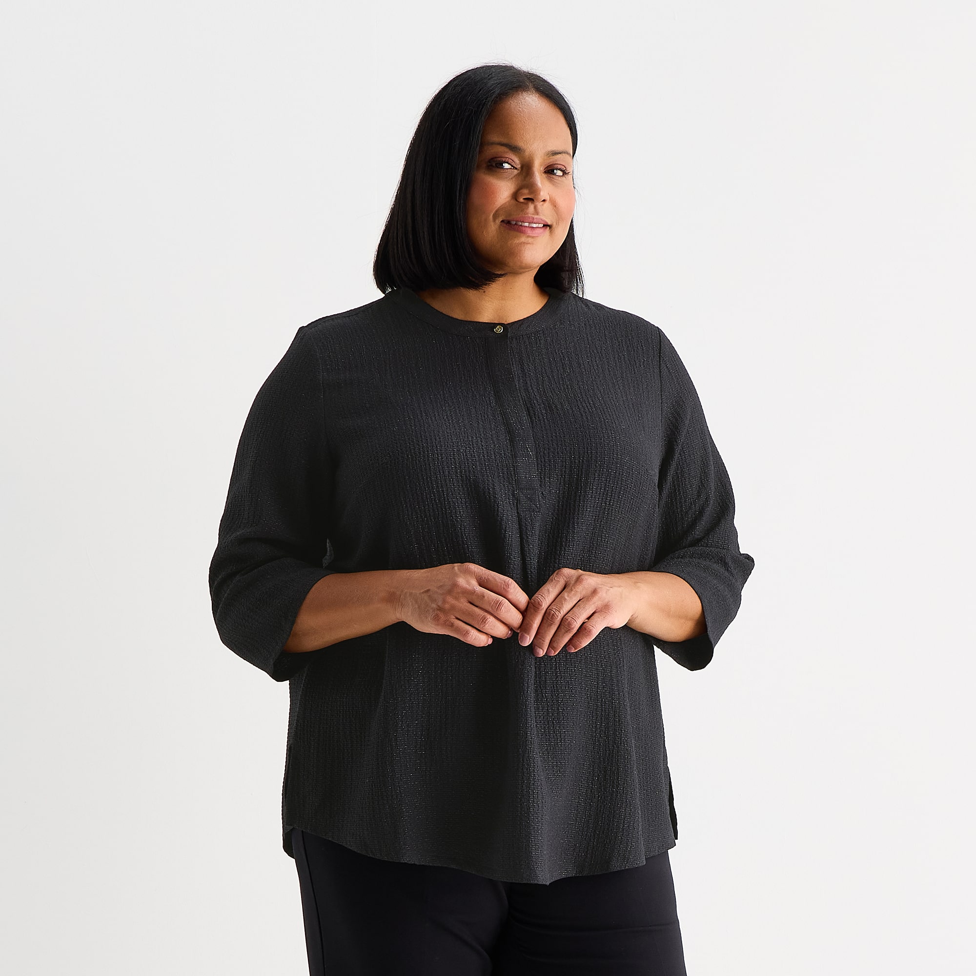 Liz Claiborne Womens Plus Crew Neck 3/4 Sleeve Blouse