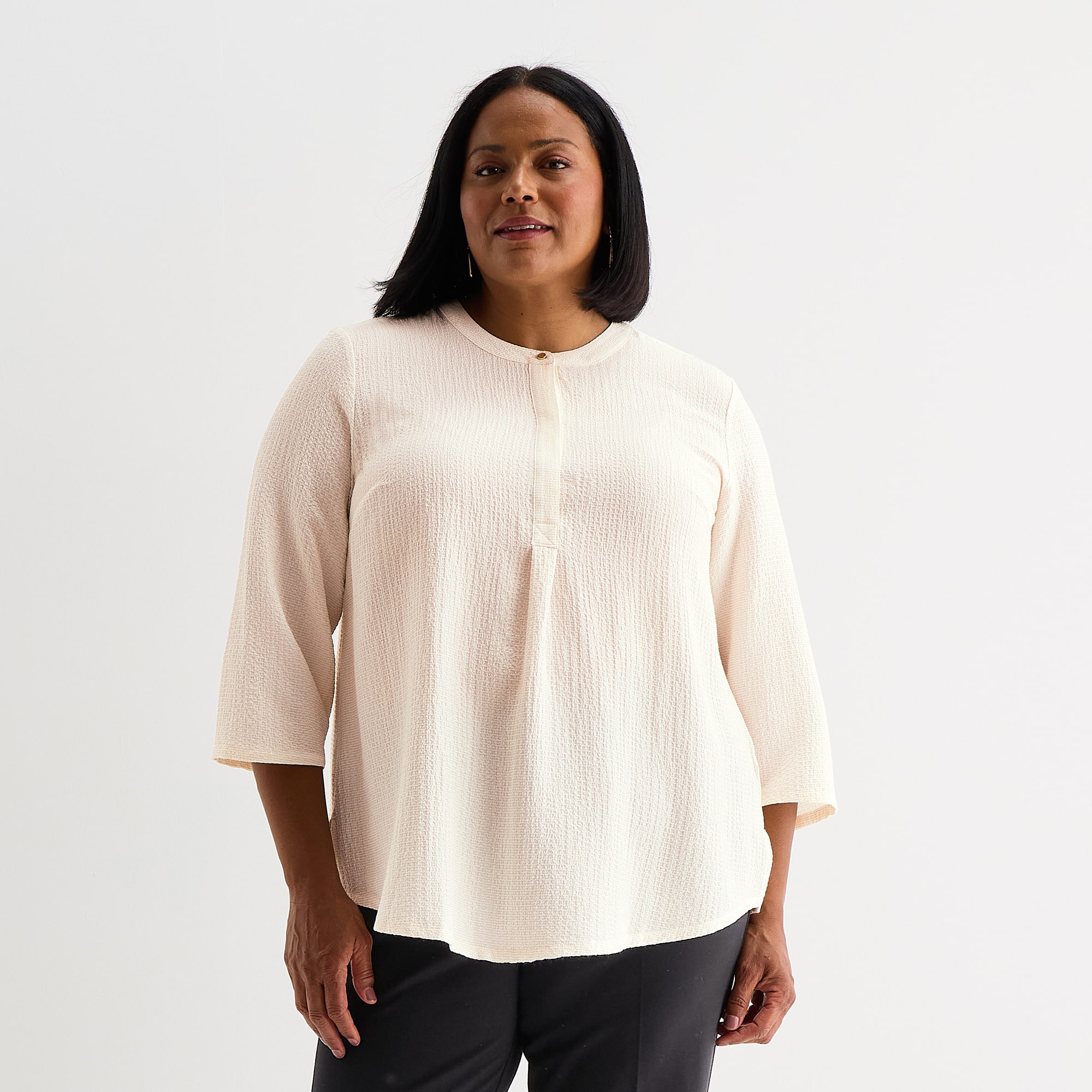 Liz Claiborne Womens Plus Crew Neck 3/4 Sleeve Blouse
