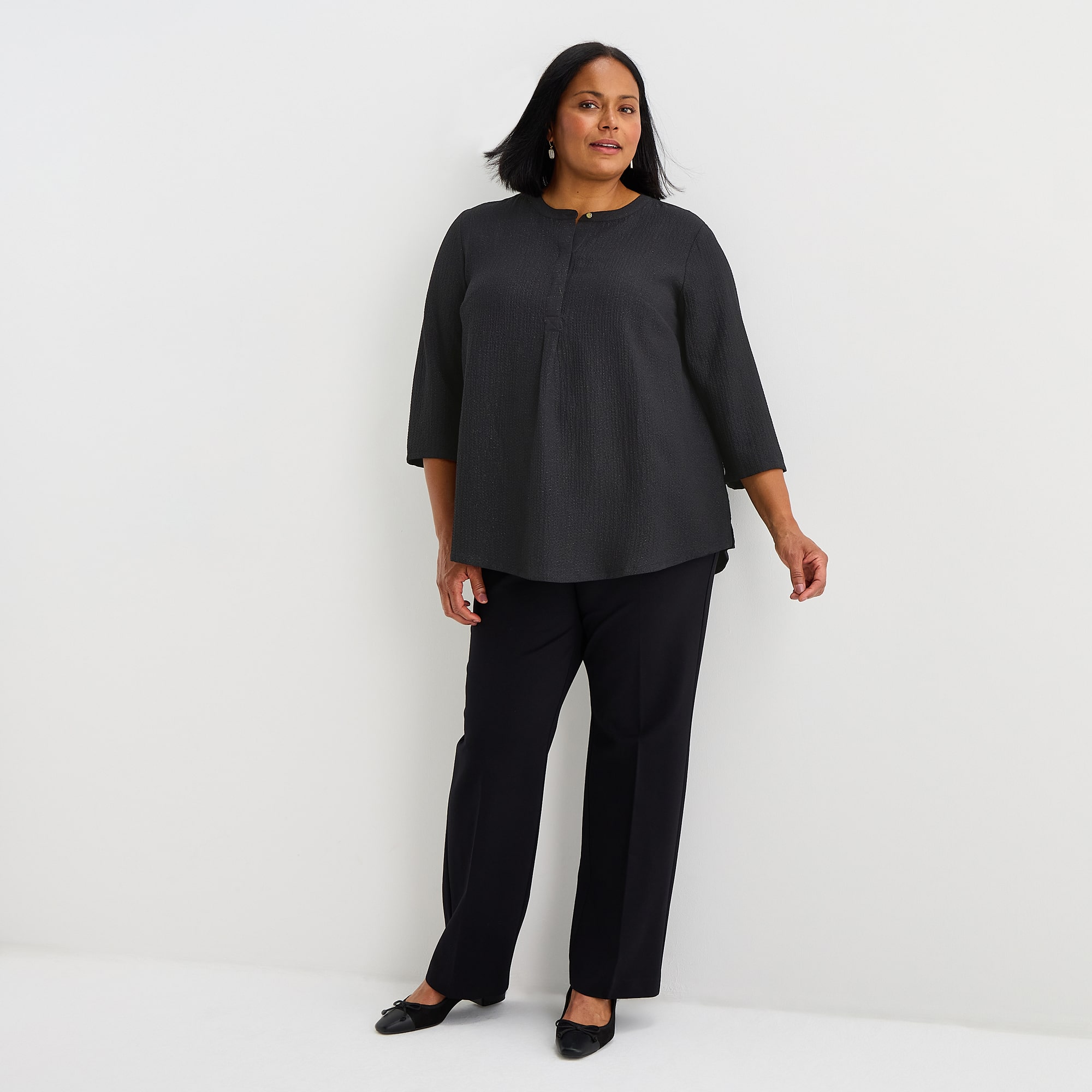 Liz Claiborne Womens Plus Crew Neck 3/4 Sleeve Blouse