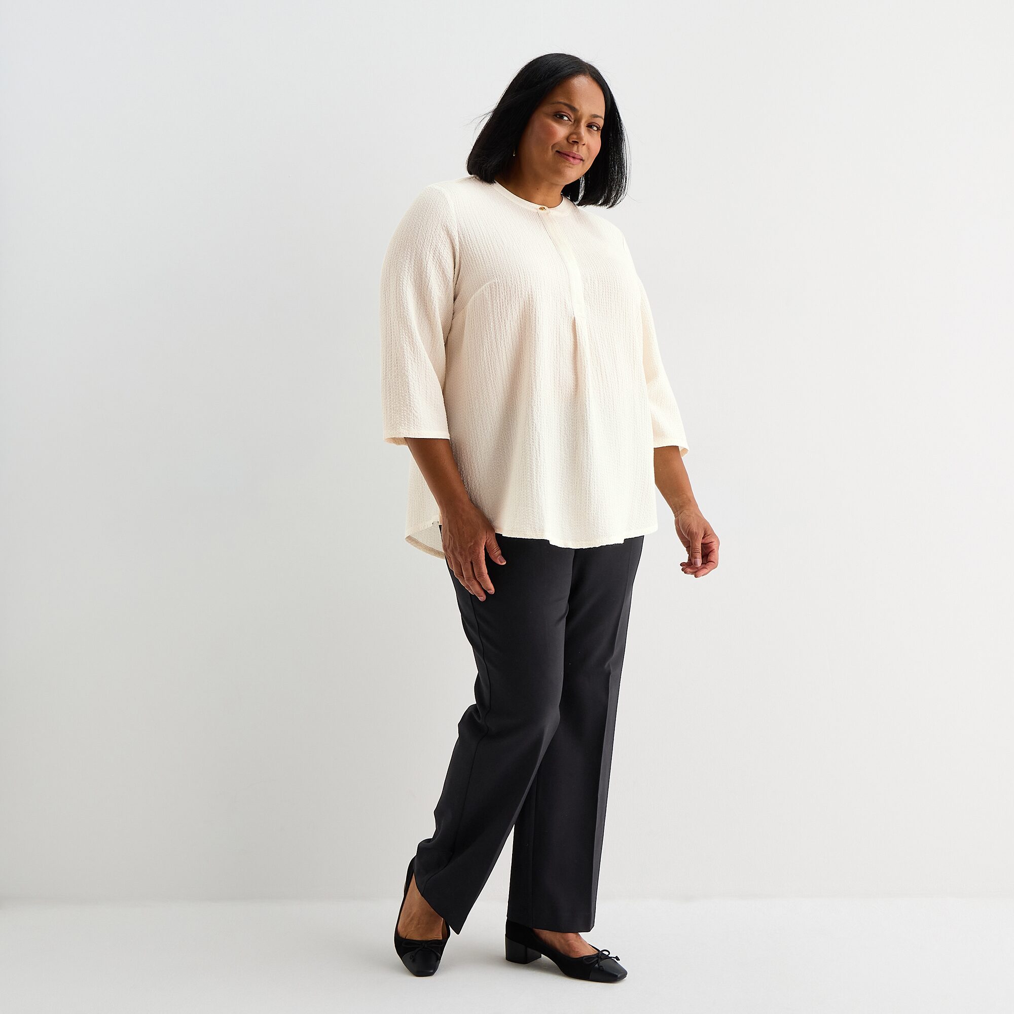 Liz Claiborne Womens Plus Crew Neck 3/4 Sleeve Blouse