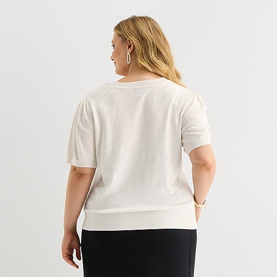 Liz Claiborne Plus Womens Crew Neck Short Sleeve Pullover Sweater