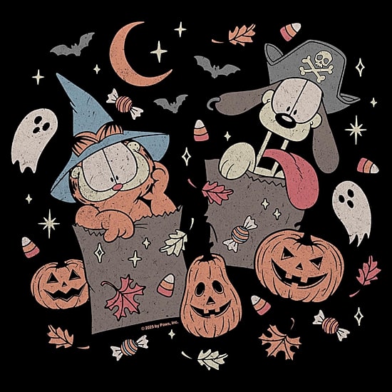 Garfield And Odie Halloween Womens Juniors Crew Neck Short Sleeve Classic Fit Garfield Graphic T-Shirt