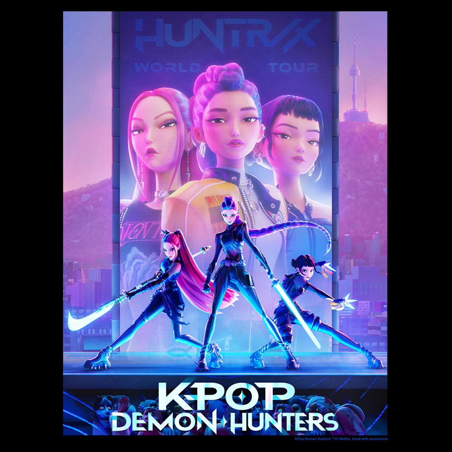 Womens Juniors Crew Neck Long Sleeve KPOP Demon Hunters Sweatshirt