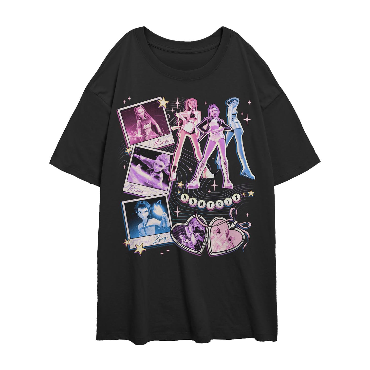Womens Juniors Crew Neck Short Sleeve Oversized KPOP Demon Hunters Graphic T-Shirt