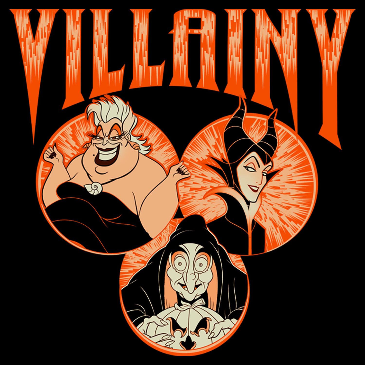 Disney Villians Villiany Womens Juniors Crew Neck Long Sleeve Sweatshirt