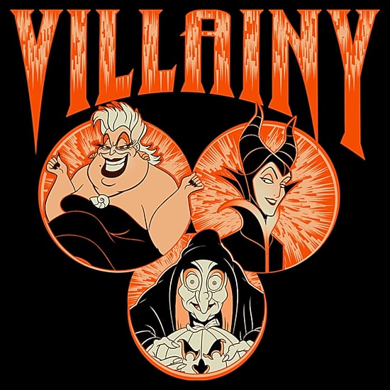 Disney Villians Villiany Womens Juniors Crew Neck Long Sleeve Sweatshirt