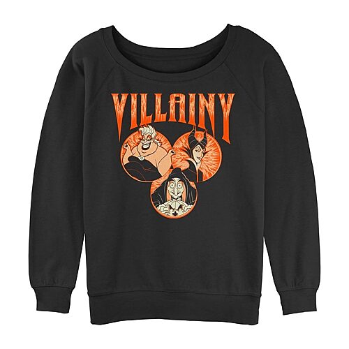 Novelty T-shirts Disney Villians Villiany Womens Juniors Crew Neck Long Sleeve Sweatshirt In Black
