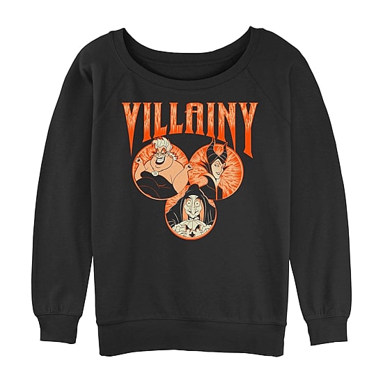 Disney Villians Villiany Womens Juniors Crew Neck Long Sleeve Sweatshirt