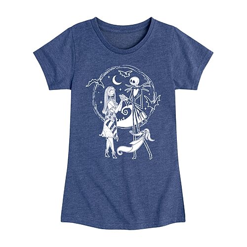 Disney Collection Girls Round Neck Short Sleeve Regular Fit Nightmare Before Christmas Graphic T-Shirt, X-large, Blue