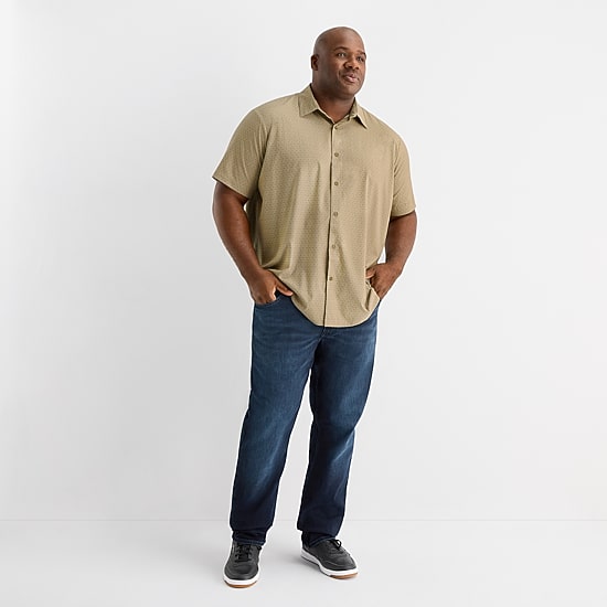 Shaquille O'Neal XLG™ Mens Short Sleeve Regular Fit Big and Tall Button-Down Shirt