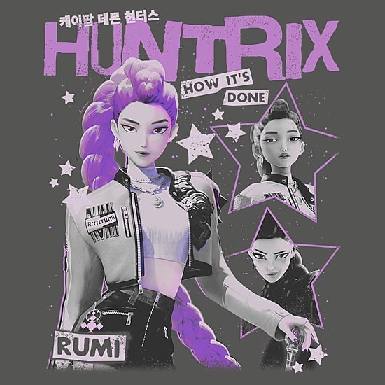 Huntrix Cropped Womens Juniors Crew Neck Short Sleeve Classic Fit KPOP Demon Hunters Graphic T-Shirt