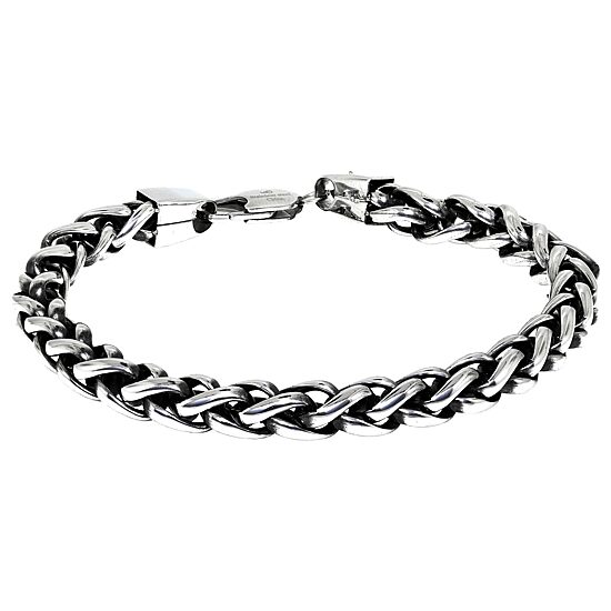 Mens Stainless Steel 9 1/2 Inch Solid Wheat Chain Bracelet