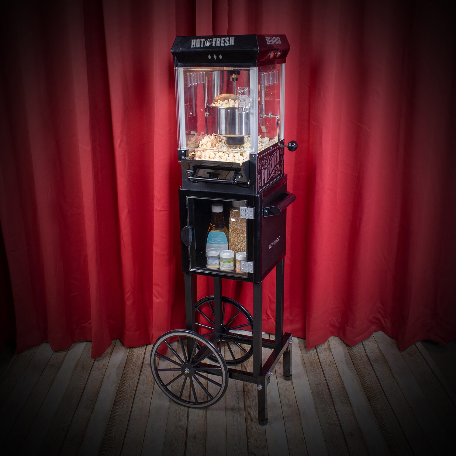 Nostalgia™ KPM200CTBK 2.5 Ounce Popcorn Cart with 5-Quart Popcorn Bowl