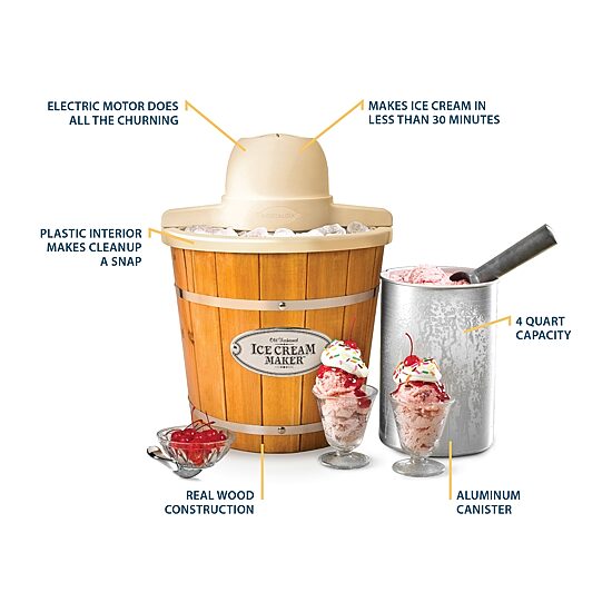 Nostalgia™ WICM4L 4-qt. Electric Ice Cream Maker with Wood Slatted Bucket