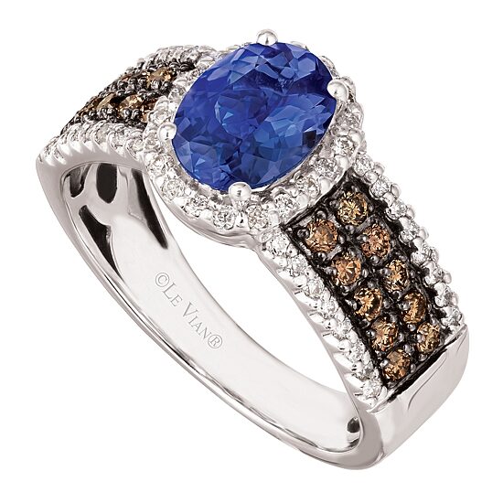 Le Vian® Grand Sample Sale™ Ring featuring Blueberry Tanzanite® Chocolate Diamonds® Vanilla Diamonds® set in 14K Vanilla Gold®