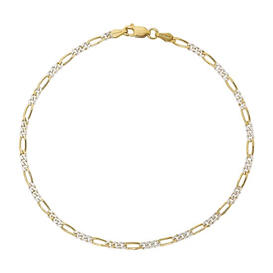 Made in Italy Unisex Adult 24K Gold Over Silver 10 Inch Solid Figaro Chain Bracelet