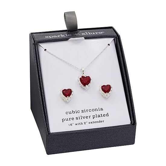 Sparkle Allure Womens Red Cubic Zirconia Pure Silver Over Brass Heart 2-pc. Jewelry Set