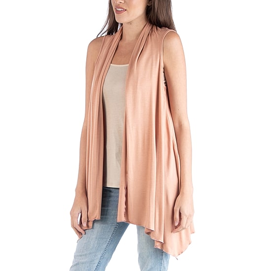 24/7 Comfort Apparel Draped Open Front Sleeveless Cardigan