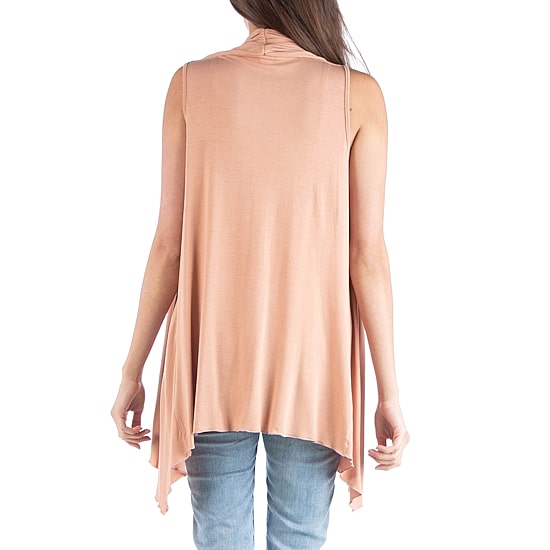 24/7 Comfort Apparel Draped Open Front Sleeveless Cardigan