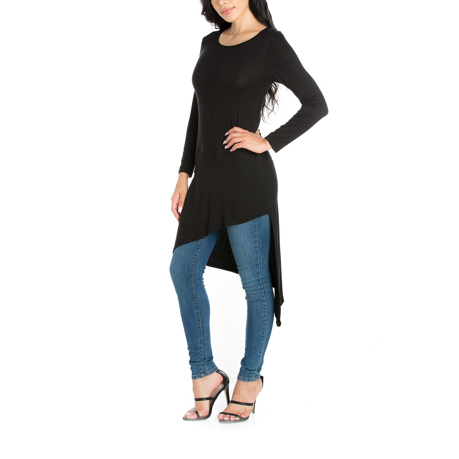 24seven Comfort Apparel Womens Round Neck 3/4 Sleeve Tunic Top